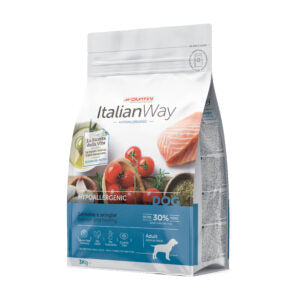 Crocchette per cani adulti di taglia media e maxi ItalianWay Salmone e Aringhe, ipoallergeniche, marca AGRIAPPIA, 3 kg