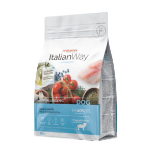 Crocchette ItalianWay Trota e Mirtilli per cuccioli e cani medi AGRIAPPIA, 3kg, alimento ipoallergenico per cani di taglia media e maxi