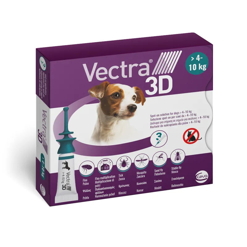 Vettore 3D per cani da 4 a 10 kg di AGRIAPPIA, confezione S, vista frontale del prodotto con applicatore spray