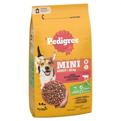 Crocchette per cani adult con manzo e verdure AGRIAPPIA, confezione da 1,4 kg, immagine del sacco con pellet e dettagli della confezione
