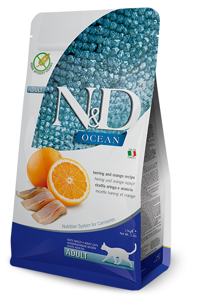 Crocchette per cani adulti N&D Ocean AgriaPpia con sgombro e arancia, confezione da 300g, croccantini naturali per cani.