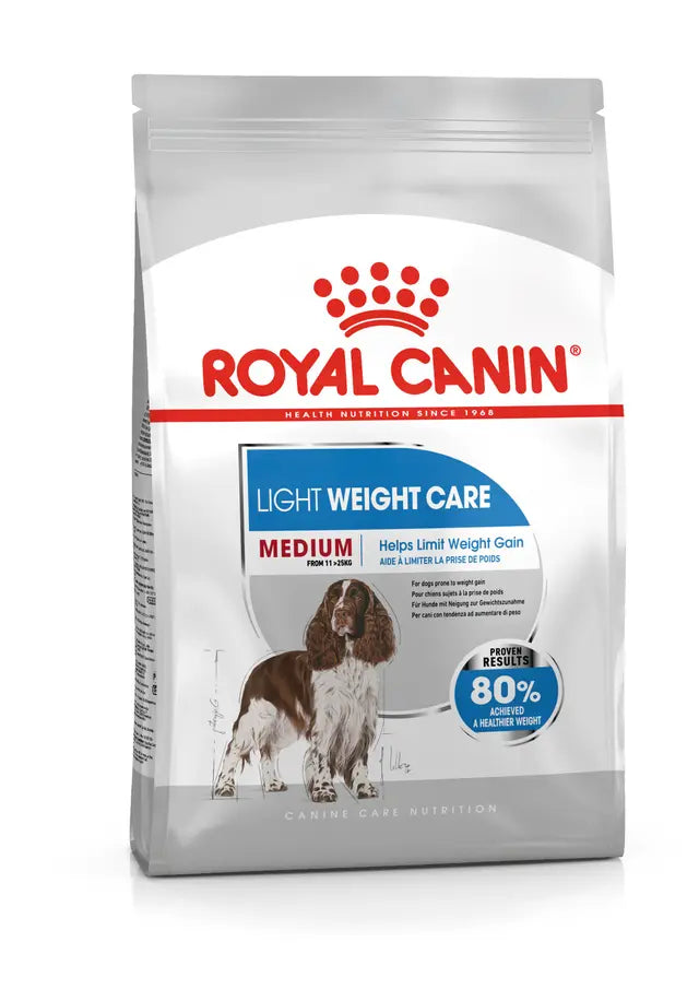 Alimento Royal Canin Medium Light Weight Care in confezione, prodotto AGRIAPPIA, con imballaggio bianco e dettagli di etichetta visibili