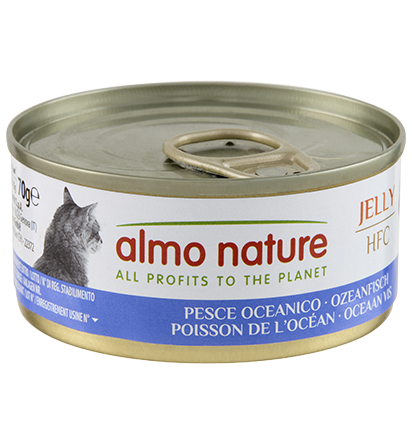 Confezione di Almo Nature HFC Jelly, alimento complementare per gatti, in scatola da 70g con etichetta AGRIAPPIA.