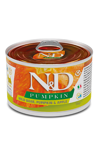 Cibo umido per cani adult mini con cinghiale, zucca e mela, marca AGRIAPPIA, in lattina da 140g