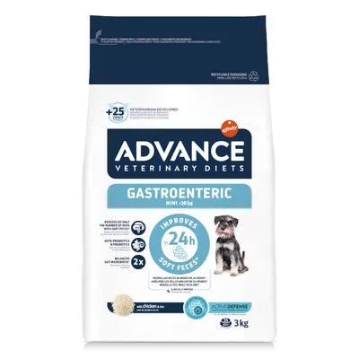 Crocchette Advance GASTROENTERIC MINI per cani, formato da 3 kg, con imballaggio frontale, prodotto veterinario AGRIAPPIA.