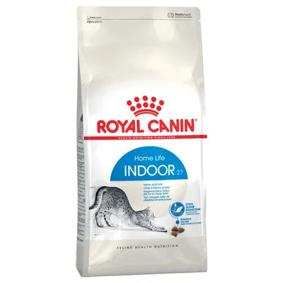 Crocchette AGRIAPPIA Indoor 27 per gatti domestici, confezione con crocchette Royal Canin visibili in primo piano.