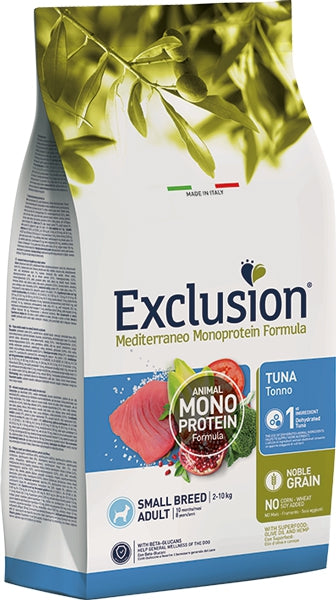 Cibo per cani AGRIAPPIA EXCLUSION MEDITERRANEO NOBLE GRAIN Puppy Tuna Small Breed, confezione con scatola di cibo umido per cuccioli