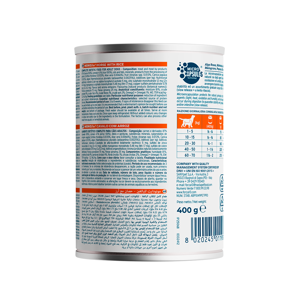 Forza10 Adult Sensitive – Alimento Dietetico Umido Cavallo con Riso per Cani 400g