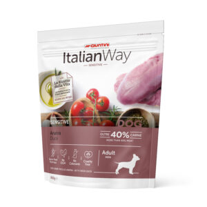 Crocchette per cani adulti ItalianWay Anatra Sensitive Mini di AGRIAPPIA, con pollo, confezione da 800g, crocchette piccole e naturali