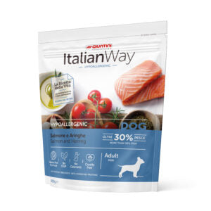 Crocchette per cani adulti ItalianWay Salmone e Aringhe hypoallergenic, formato mini, marca AGRIAPPIA, 800g