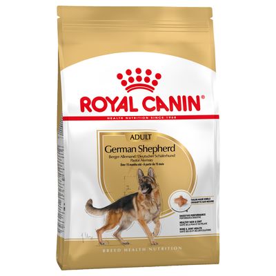 Cibo per cani adulti Royal Canin con immagine di un Pastore Tedesco, prodotto AGRIAPPIA, in confezione per cani di taglia grande