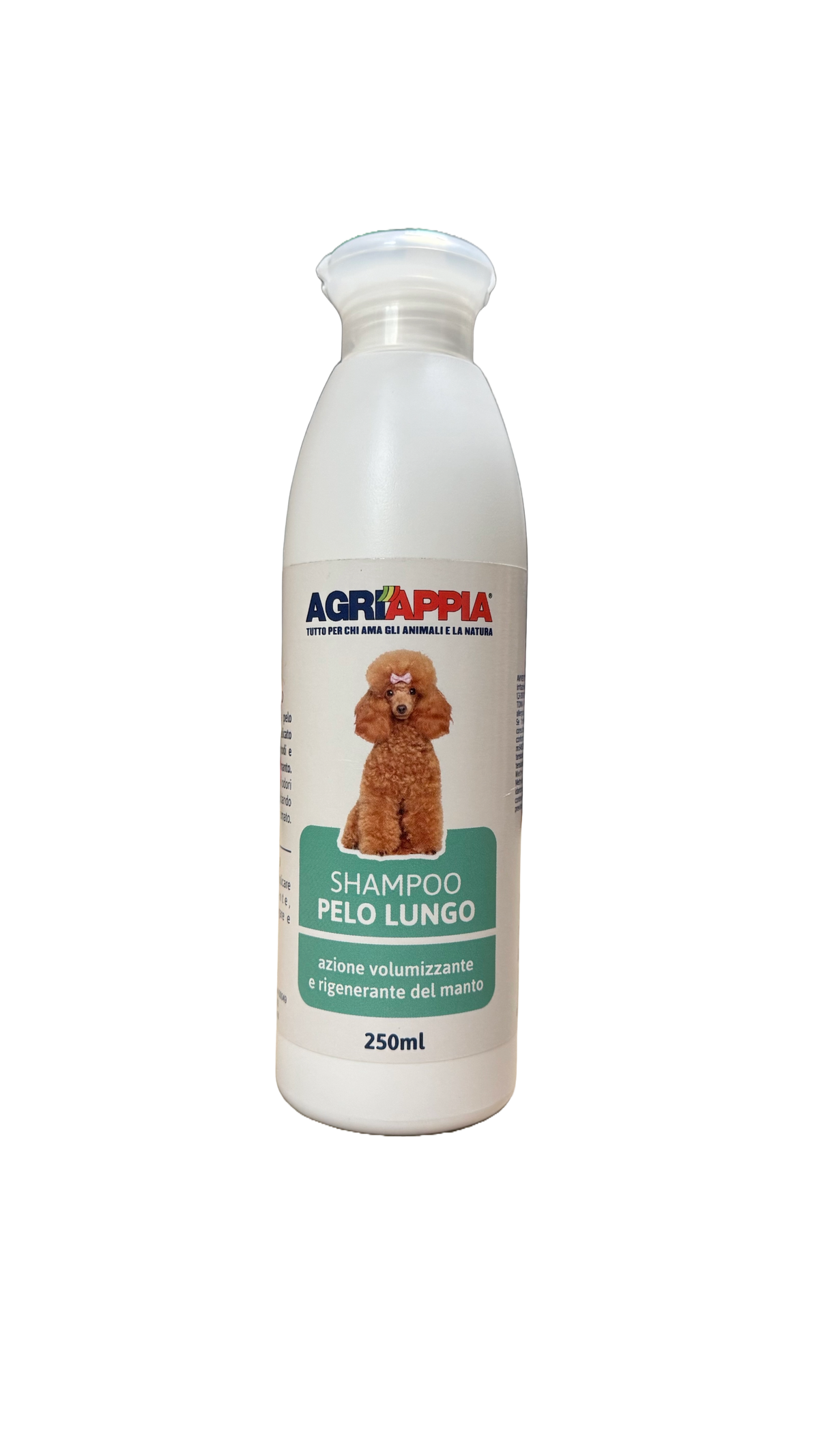 Shampoo Agriappia per capelli lunghi in bottiglia da 250ml, con formula naturale e ingredienti vegetali.