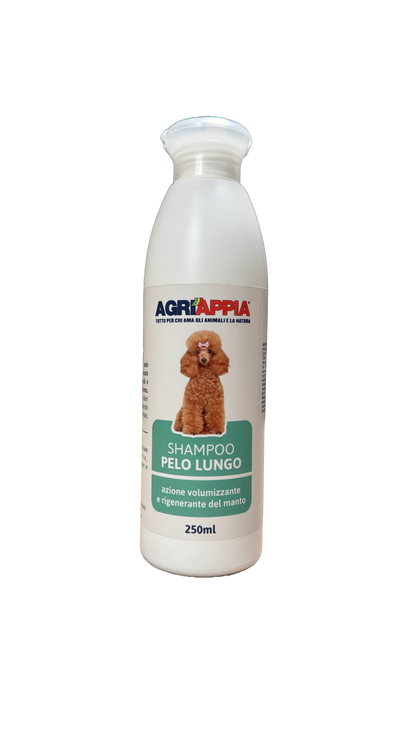 Shampoo Agriappia per capelli lunghi in bottiglia da 250ml, con formula naturale e ingredienti vegetali.