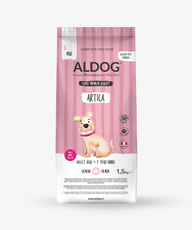 Crocchette per cani di taglia piccola ALDOG ARTICA di AGRIAPPIA, confezione da 1,5 kg, vista frontale della confezione.