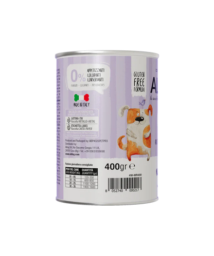 Cibo umido per cani Pate AlDog Pork di AgriAppia, confezione da 400g, con carne di maiale e ingredienti naturali.
