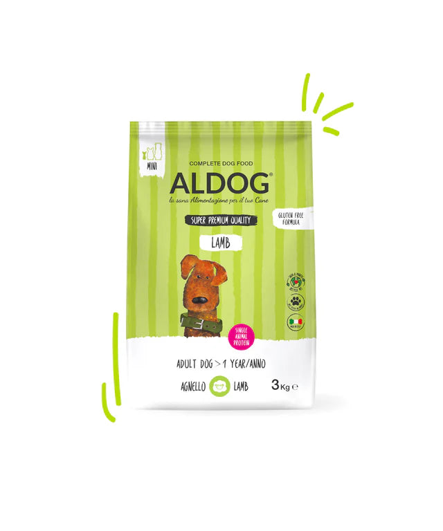 Crocchette per cani medio/grandi ALDOG LAMB di AGRIAPPIA, confezione da 3 kg, immagine del prodotto su sfondo bianco