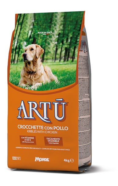 Crocchette secche per cani Artù con pollo di AGRIAPPIA, sacchetto di crocchette croccanti e appetitose per cani.