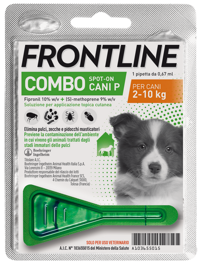 Schermata di un blister di Frontline Combo® Cane di AGRIAPPIA con cucciolo di cane e trattamento antiparassitario