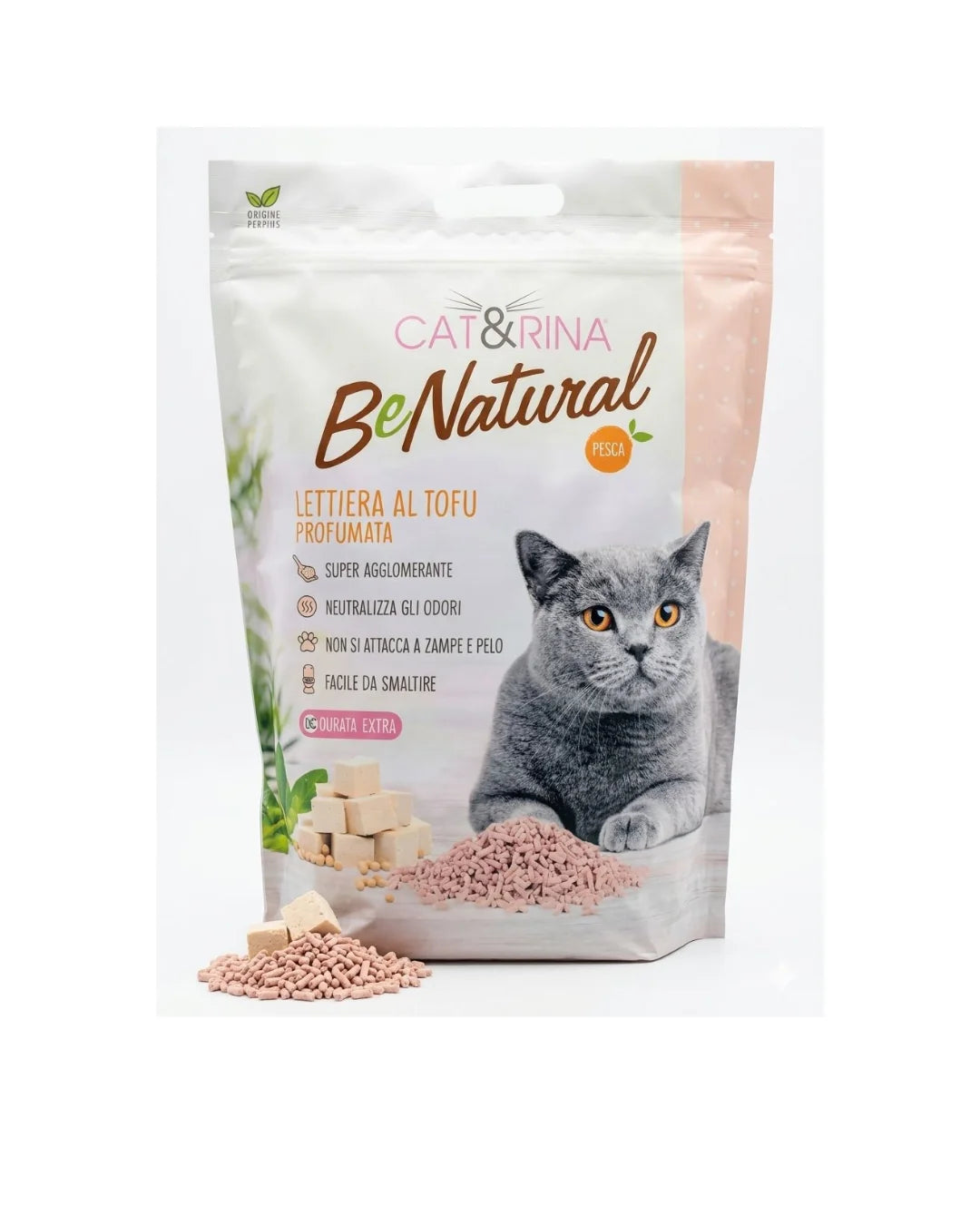 Cat&Rina Be Natural Lettiera al Tofu Tè Verde – Lettiera Vegetale Profumata per Gatti 5,5 lt