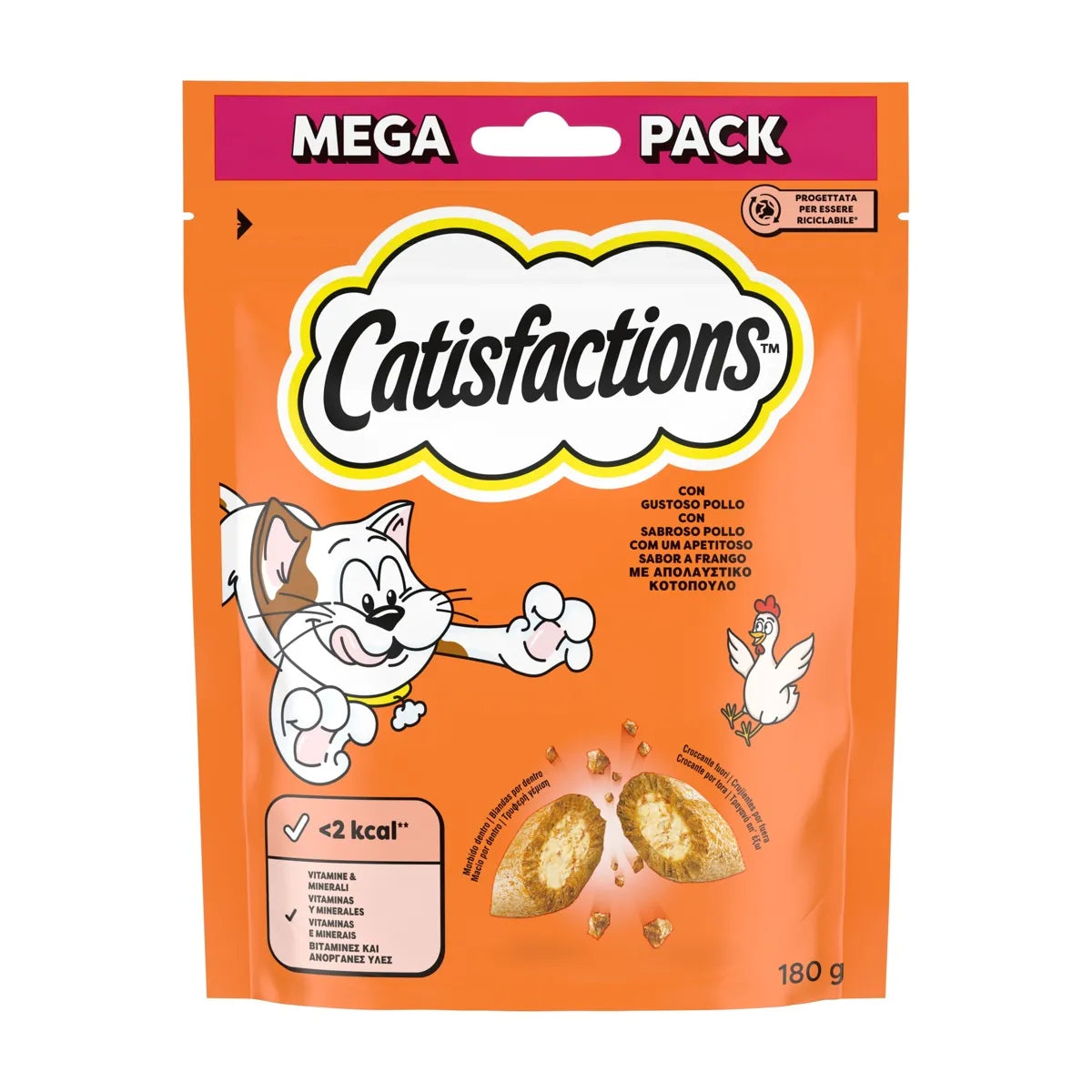 Snack per gatti Catisfaction al pollo AGRIAPPIA, mega pack da 180g, con crocchette gustose e nutrienti per il felino.