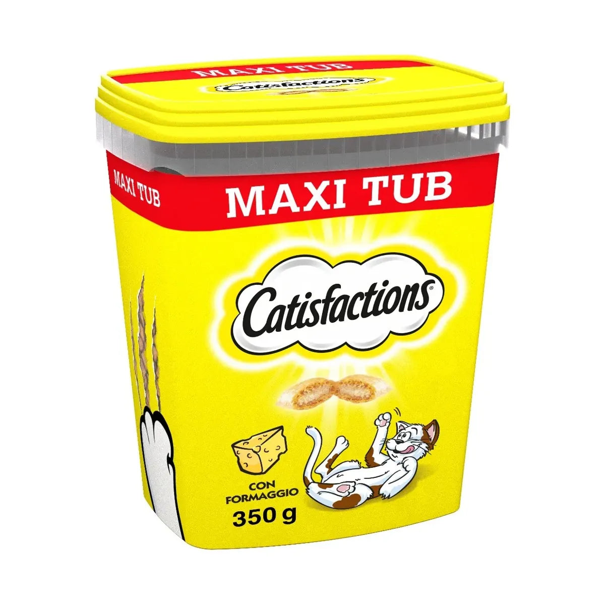 Snack per gatti Catisfactions Mega Tub al Formaggio di AGRIAPPIA, ciotola con croccantini per gatti, formato da 350g