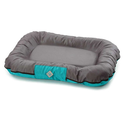 Cuscino Leopet Plutone in tessuto tecnico Oxford impermeabile grigio turchese, sfoderabile e comodo per animali domestici.