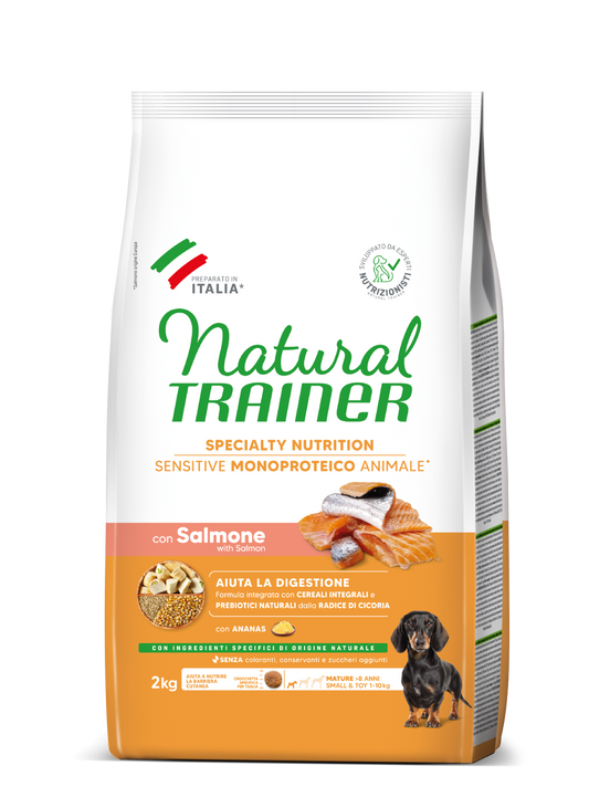 Natural Trainer - SPECIALTY NUTRITION SENSITIVE MONOPROTEICO ANIMALE NO GLUTEN SMALL&TOY MATURE CON SALMONE E CEREALI INTEGRALI