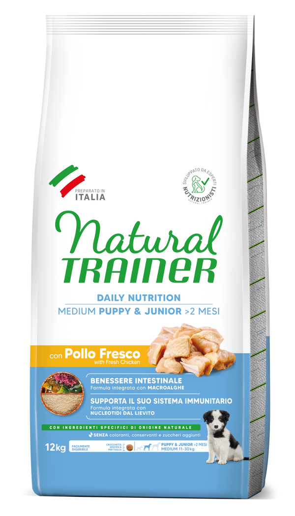 Crocchette per cuccioli e Junior di AgriAppia, con pollo fresco, in confezione di alimentazione nutrizionale naturale.