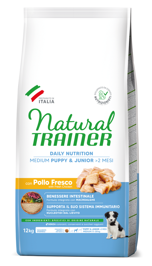 NATURAL TRAINER - DAILY NUTRITION - MEDIUM PUPPY&JUNIOR CON POLLO FRESCO
