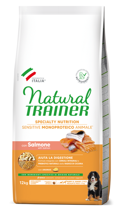 Natural Trainer - SPECIALTY NUTRITION SENSITIVE MONOPROTEICO ANIMALE SENZA GLUTINE CUCCIOLI&JUNIOR TAGLIA MEDIA&GRANDE CON SALMONE E CEREALI INTEGRALI