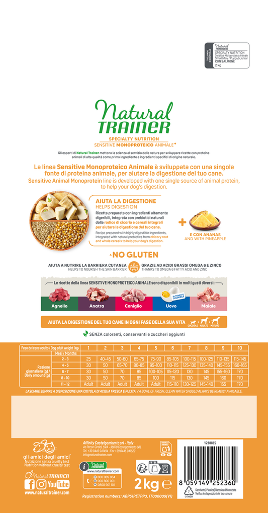 Natural Trainer - SPECIALTY NUTRITION SENSITIVE MONOPROTEICO ANIMALE NO GLUTEN SMALL&TOY PUPPY&JUNIOR CON SALMONE E CEREALI INTEGRALI
