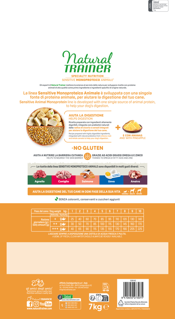 Crocchette per cani adulti Sensitivity Monoproteico con maiale e cereali integrali, senza glutine, marca AgriaPPIA.