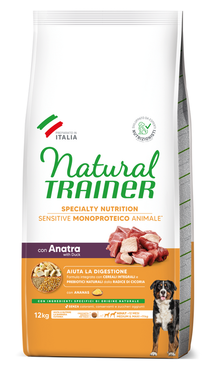 Crocchette per cani Sensitive Monoproteico AgriaPpia con anatra, cereali integrali, senza glutine, adatte a cani adulti di taglia media e maxi