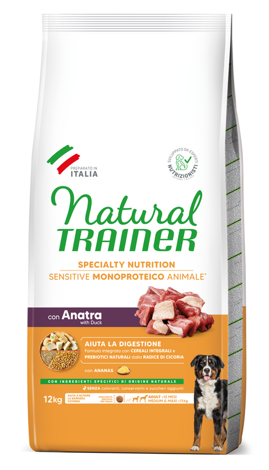 Natural Trainer - SPECIALTY NUTRITION SENSITIVE MONOPROTEICO ANIMALE NO GLUTEN MEDIUM&MAXI ADULT CON ANATRA E CEREALI INTEGRALI