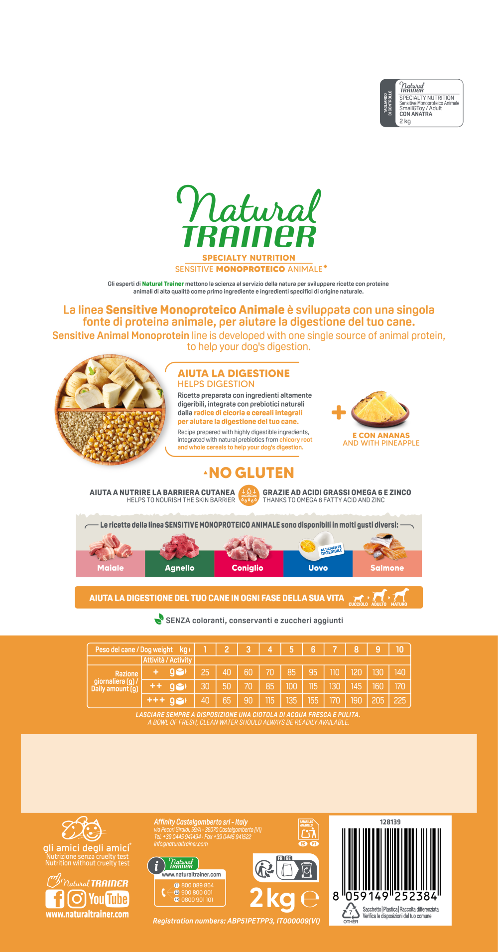 Crocchette per cani adulti Sensitivity Monoproteico con anatra, cereali integrali e senza glutine, marca AgriAppia.