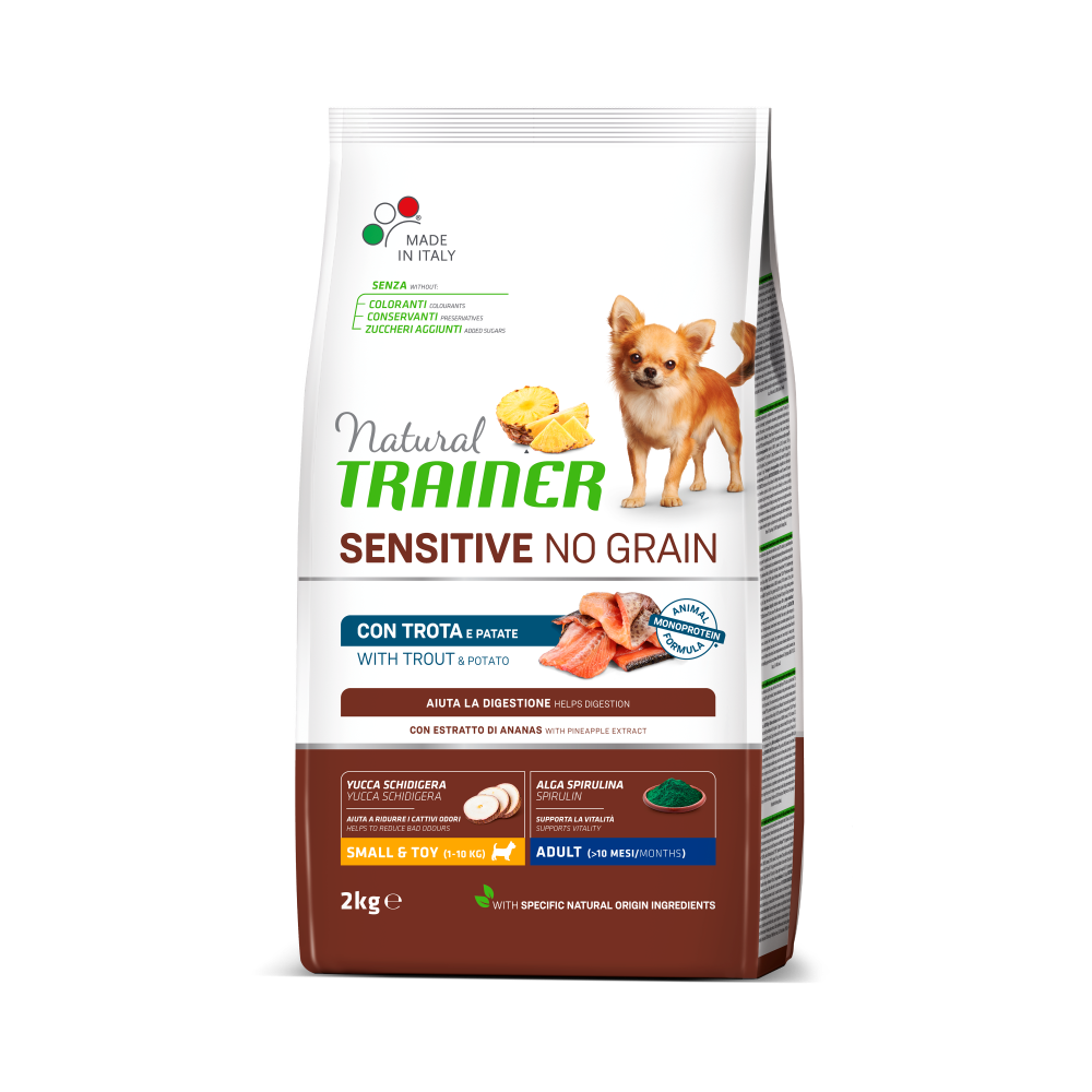 Crocchette per cani adulti Natural Trainer NO GRAIN S&T Trota, alimento naturale senza cereali di AGRIAPPIA.