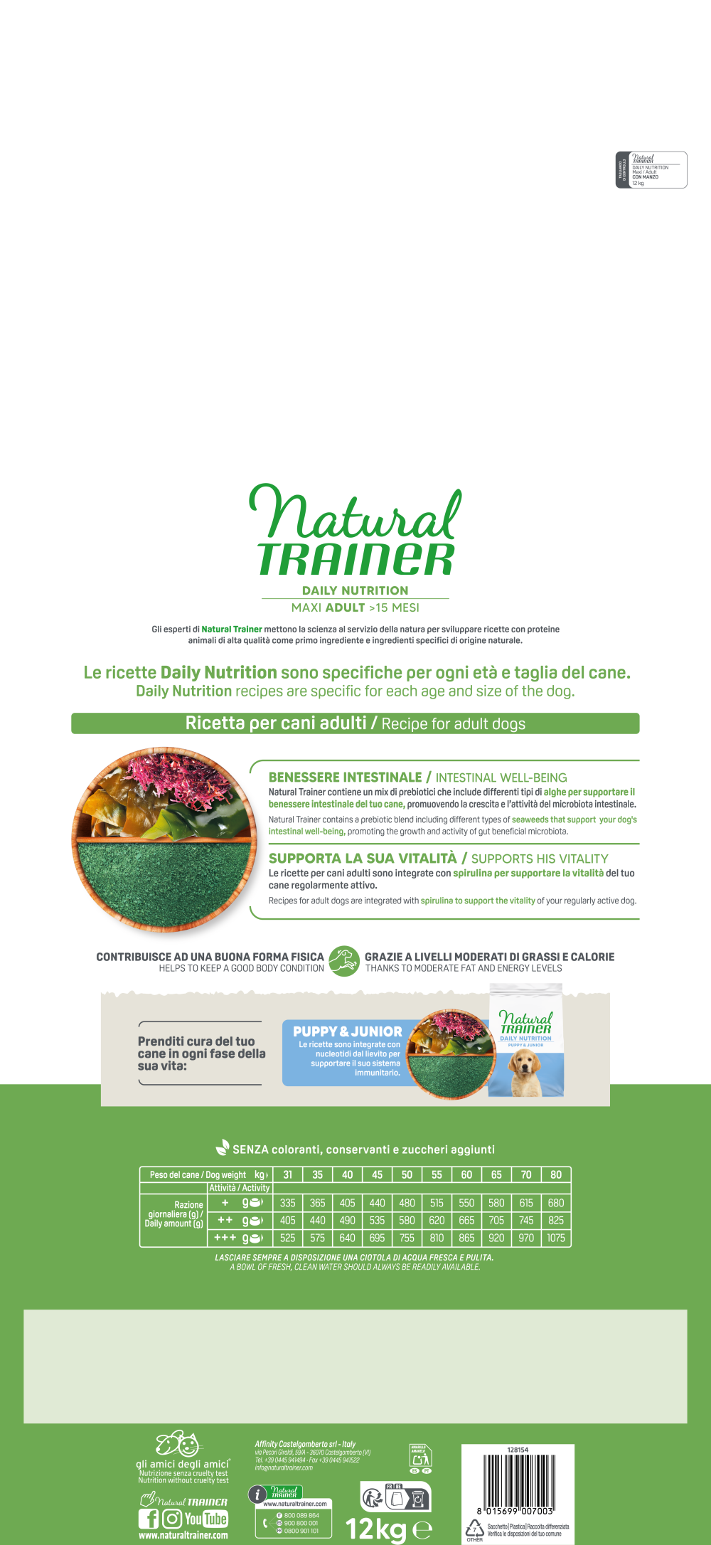 Cibo per cani AGRIAPPIA NATURAL TRAINER CANE MAXI ADULT con manzo, nutrizione giornaliera per cani di taglia grande