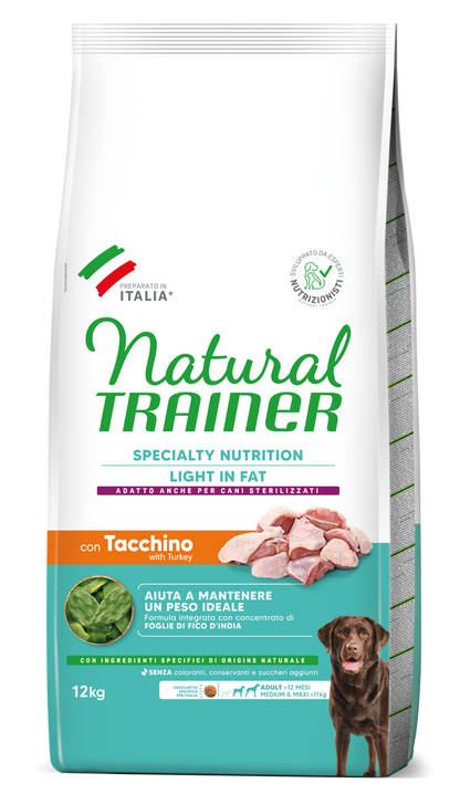 Crocchette per cani AGRIAPPIA Natural Trainer, specialità light in grassi per cani adulti con tacchino, confezione da MAXI.