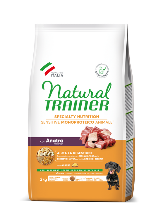 Natural Trainer - SPECIALTY NUTRITION SENSITIVE MONOPROTEICO ANIMALE NO GLUTEN SMALL&TOY ADULT CON ANATRA E CEREALI INTEGRALI