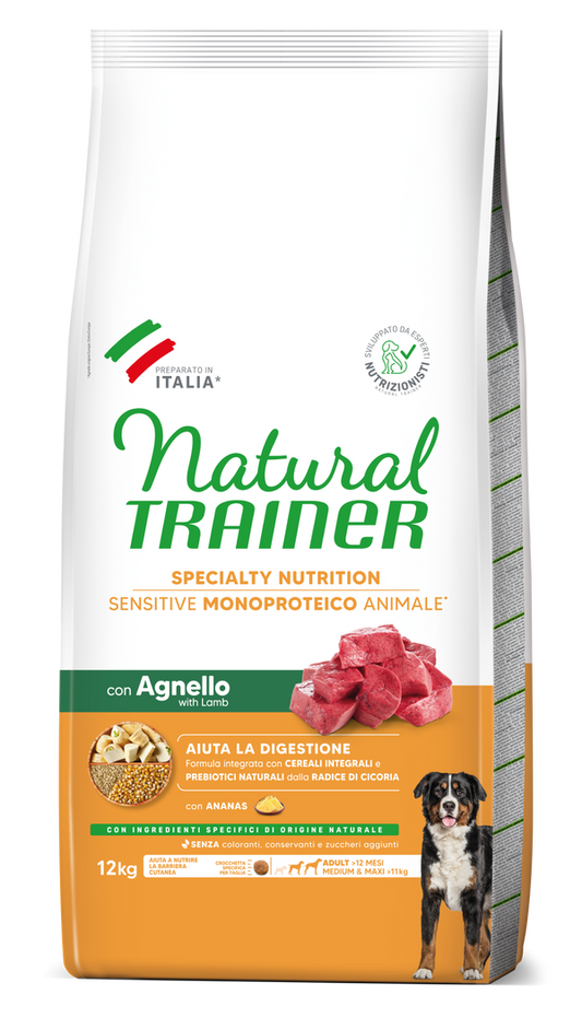 Natural Trainer - SPECIALTY NUTRITION SENSITIVE MONOPROTEICO ANIMALE NO GLUTEN MEDIUM&MAXI ADULT CON AGNELLO E CEREALI INTEGRALI