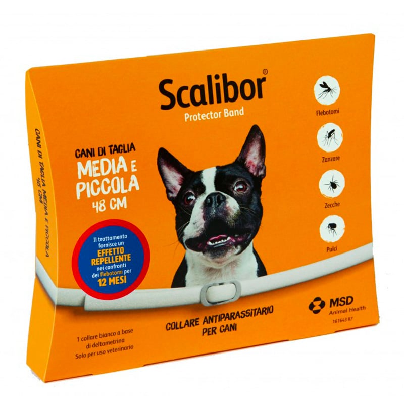 Collare antiparassitario Scalibor AgriaPPia per cani di 8 kg, protezione contro pulci e zecche, visibile in primo piano.
