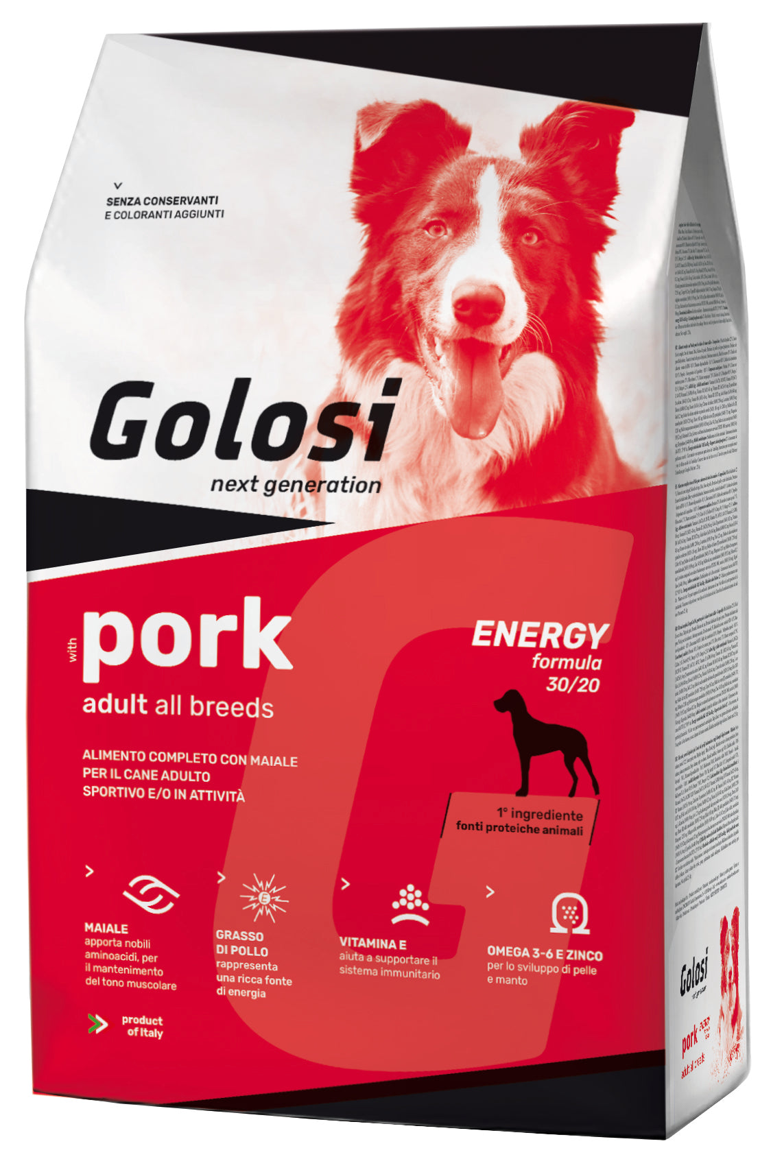 Crocchette per cani Golosi Pork Energy AGRIAPPIA da 2,5 kg, con ingredienti di manzo e cereali per energia e vitalità