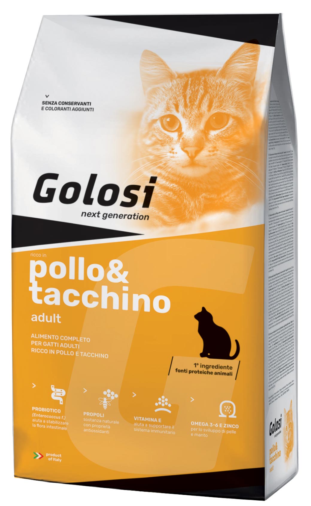 Crocchette AGRIAPPIA Golosi Pollo e Tacchino per gatti, con crocchette a forma di bocconi in una ciotola.