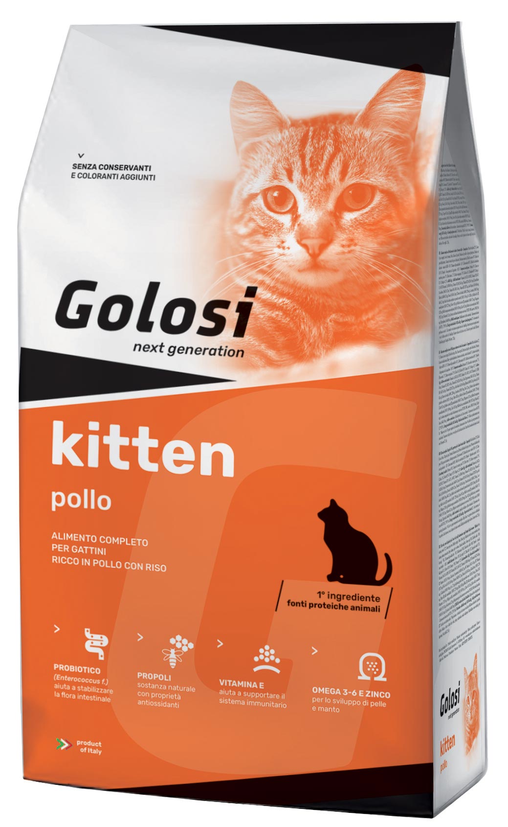 Crocchette AGRIAPPIA Golosi Kitten Pollo da 1,5kg, crocchette per gattini con pollo, immagine con sacchetto arancione