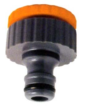 Innesto rapido filettato 3/4F-1/2 PP AgriaPPIA, vista dell'innesto con filetto e raccordo in plastica resistente.