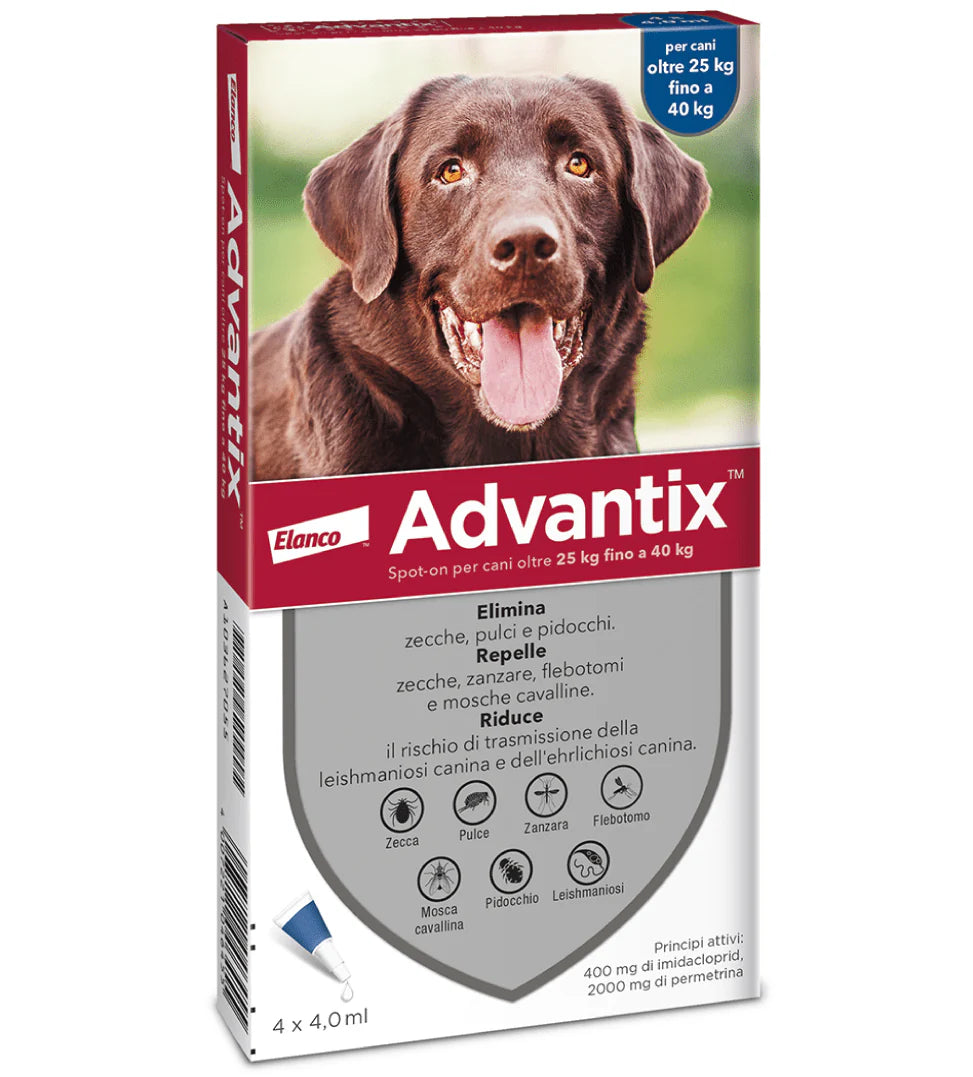 Trattamento spot-on Advantix™ per cani di AGRIAPPIA, confezione con tubo applicatore, per protezione da pulci e zecche