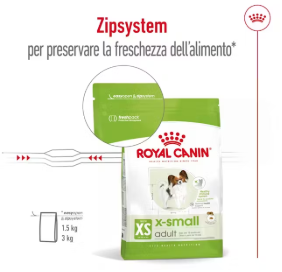 Cibo per cani AGRIAPPIA Royal Canin di taglia XS per adulti, confezione visibile in immagine.