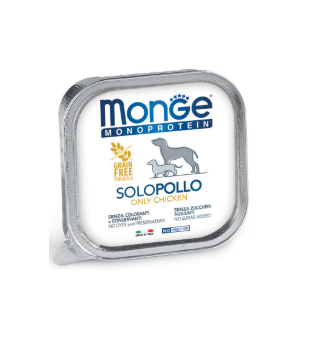 Paté Monge Monoprotein Cane AgriaPPIA in confezione da 150g, confezione con crocchette per cani.