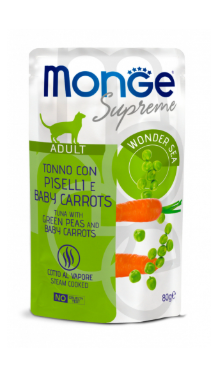 Crocchette Monge Supreme Cat 80g, alimento per gatti in confezione da 80 grammi, con ingredienti di alta qualità.