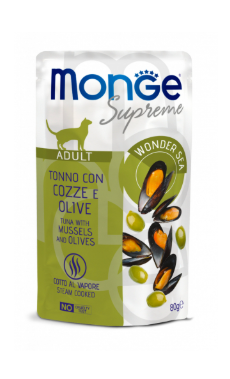 Crocchette Monge Supreme Cat 80g di AGRIAPPIA, sacchetto di cibo umido per gatti con ingredienti naturali e nutriente.
